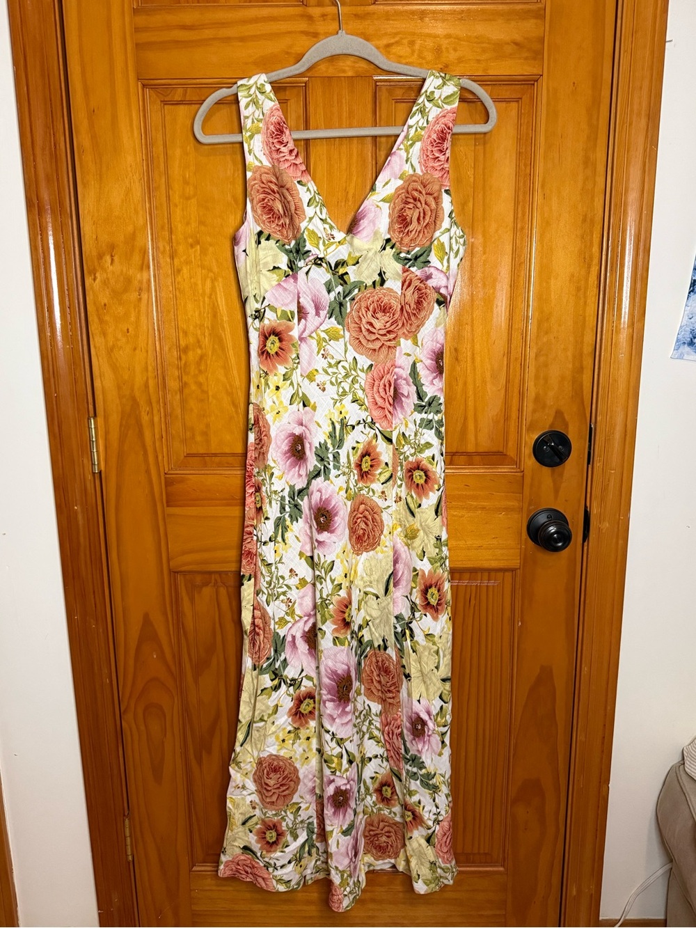 Paper Heart Floral V-Neck Maxi Dress Linen Blend Size Medium - Picture 2 of 8